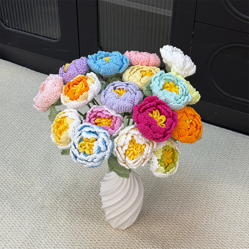 Crochet Peony Flower Stem-10-Pack