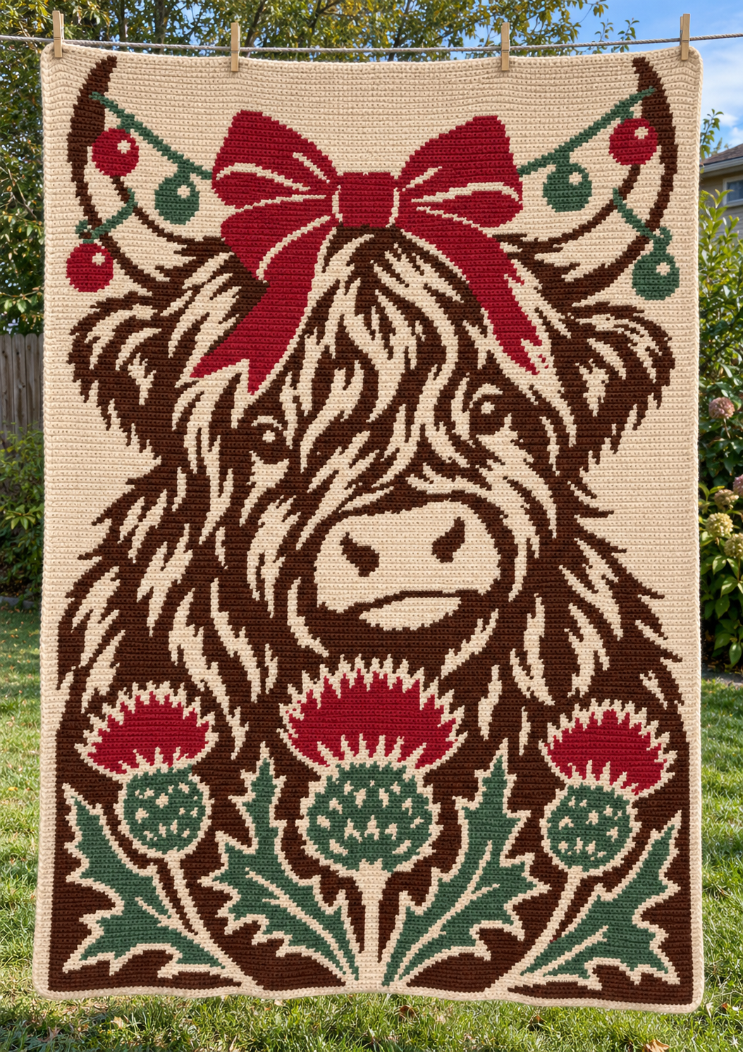 Christmas Highland Cow Mosaic Crochet Pattern -Digital Download