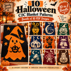 Halloween C2C Crochet Pattern Bundle – 10 Designs Digital Download