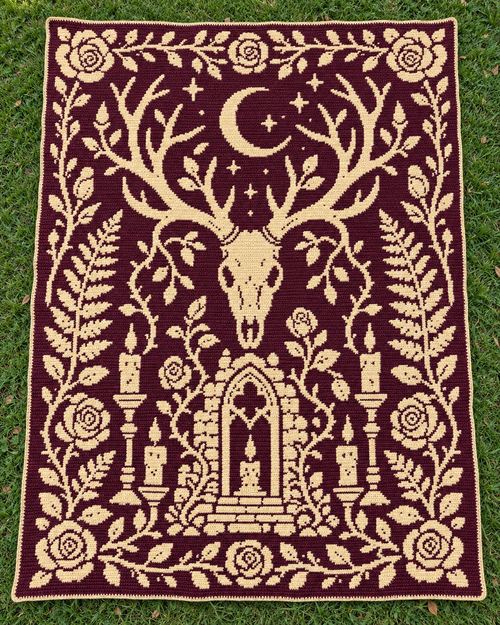 Antler Forest Shrine Crochet Mosaic Pattern-Digital Download