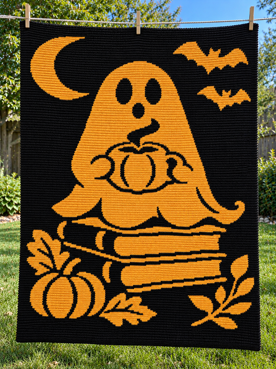 Pumpkin Book Ghost Crochet Mosaic Pattern-Digital Download