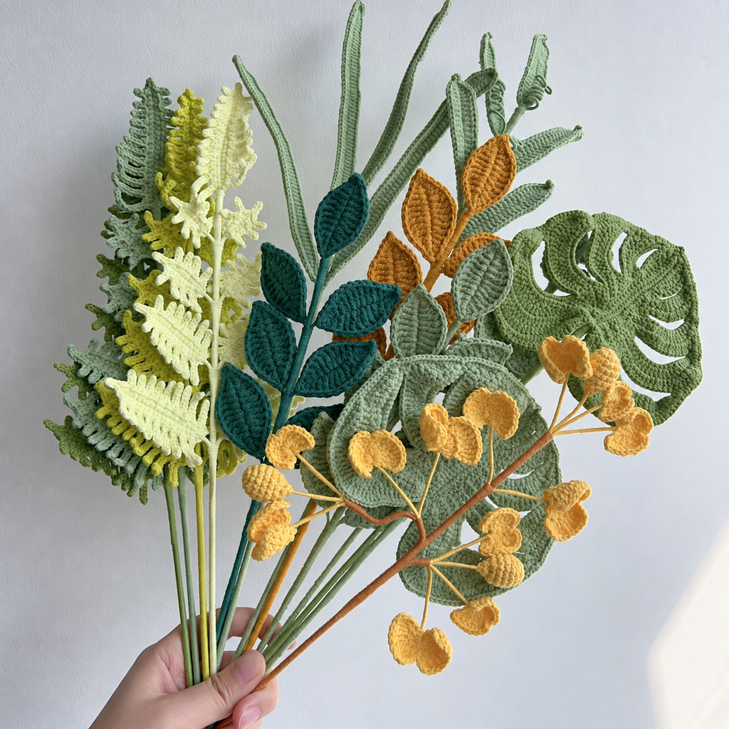 Crochet Greenery Foliage Stems-10-Pack