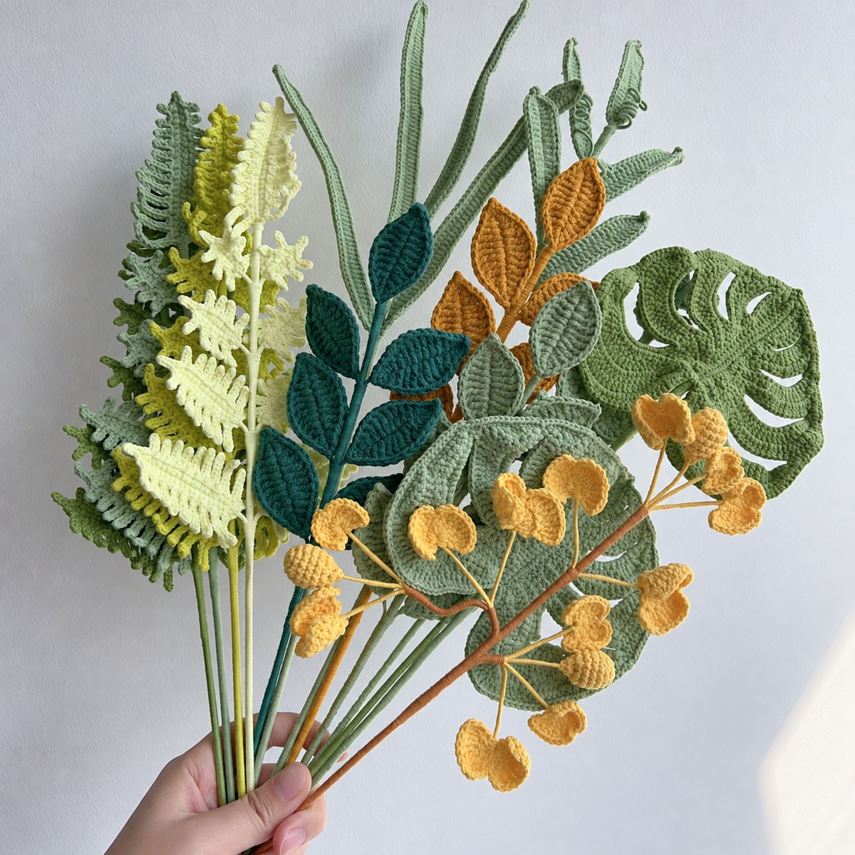 Crochet Greenery Foliage Stems-10-Pack