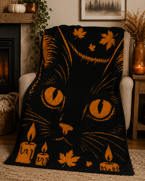 Autumn Cat Eyes Forest Amber C2C Crochet Mosaic Pattern-Digital Download