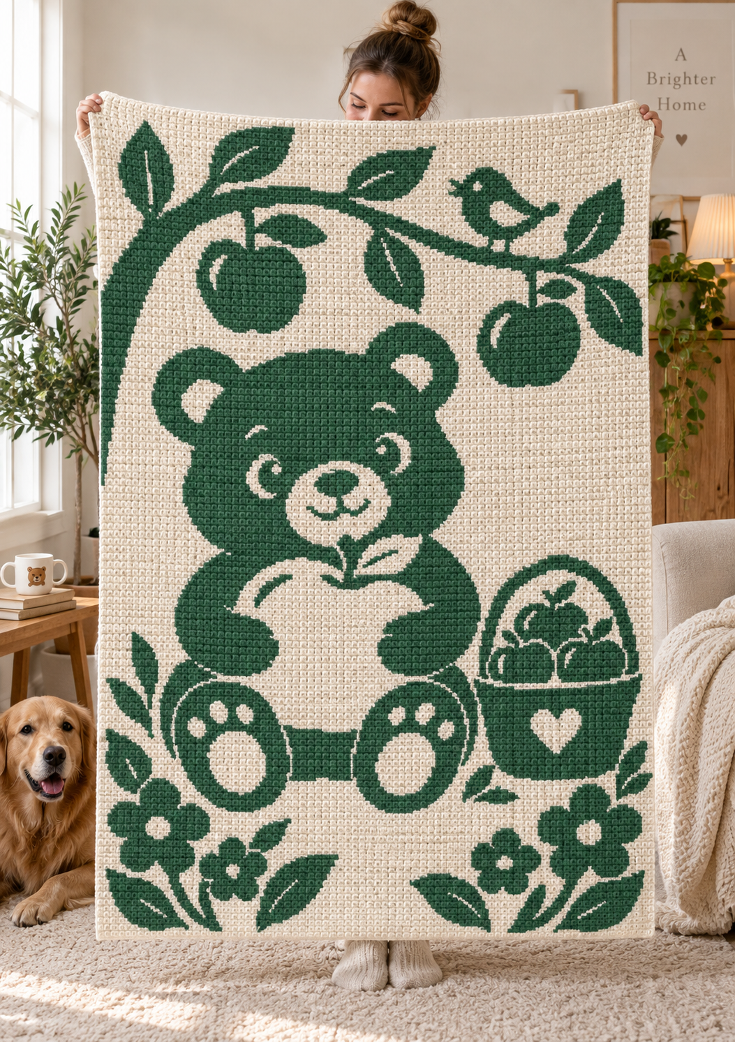 Bear Apple Garden C2C Crochet Mosaic Pattern-Digital Download