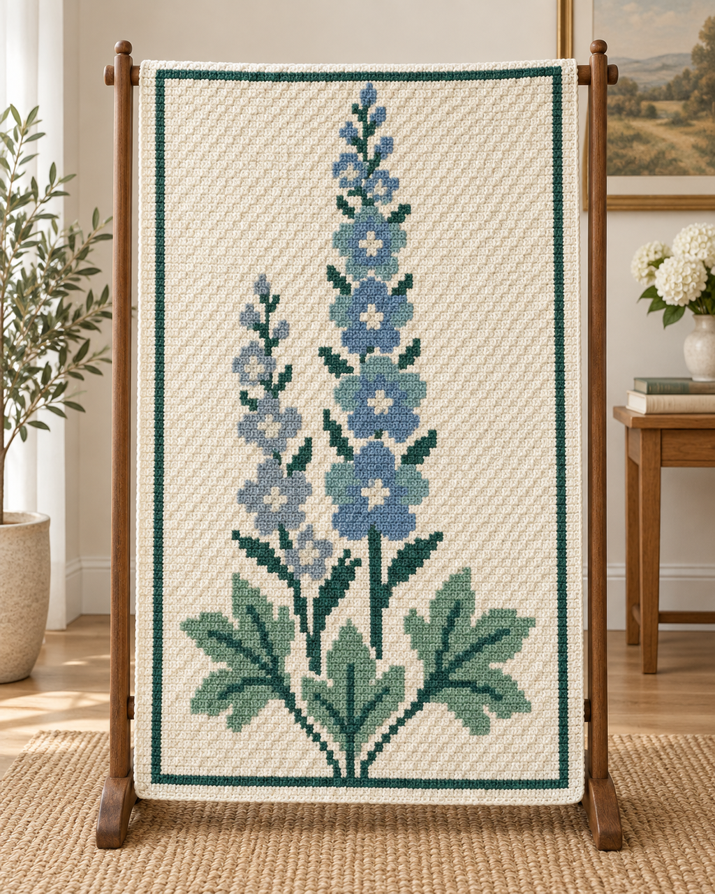 Blue Purple Delphinium C2C Blanket Pattern PDF-Digital Download