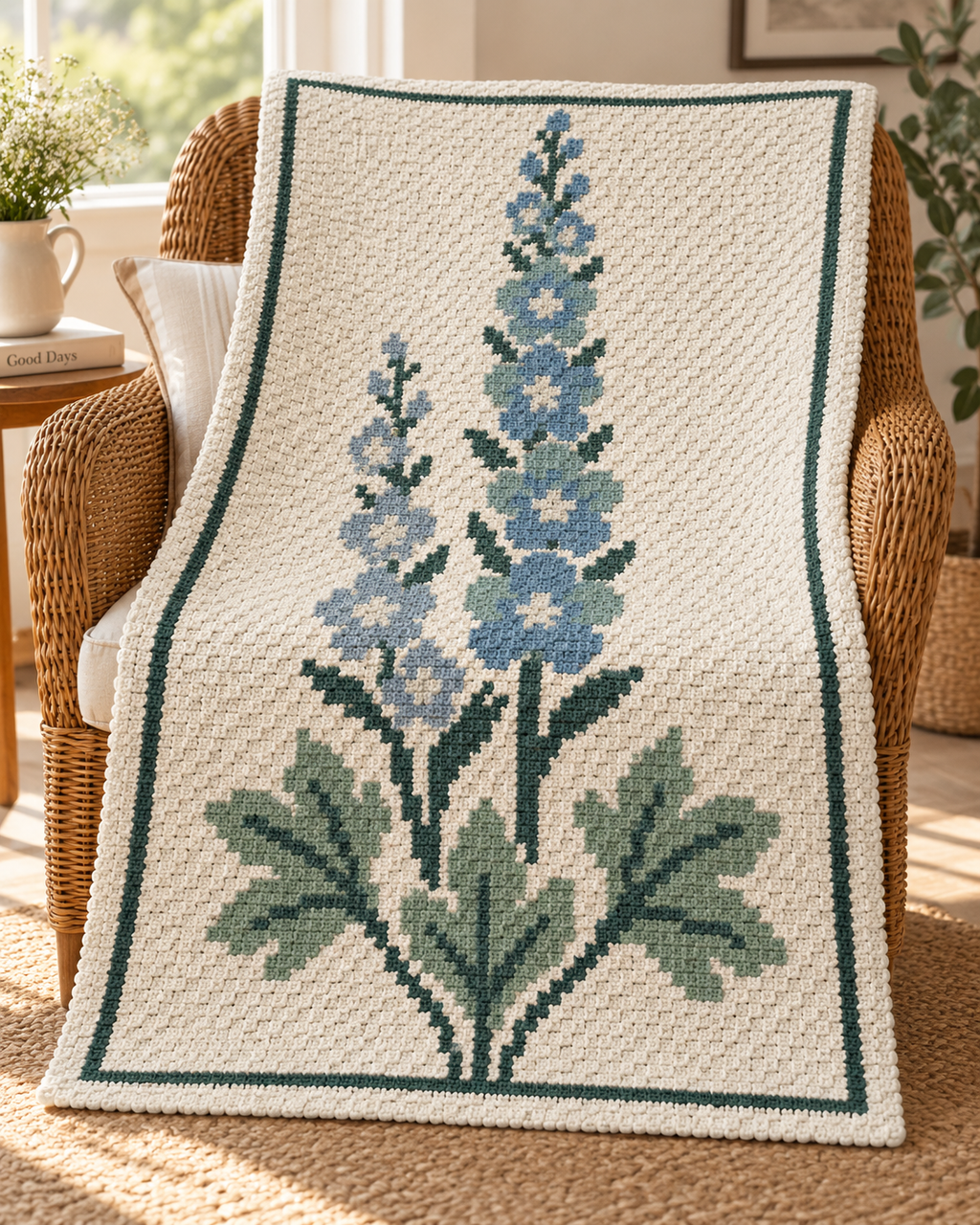 Blue Purple Delphinium C2C Blanket Pattern PDF-Digital Download