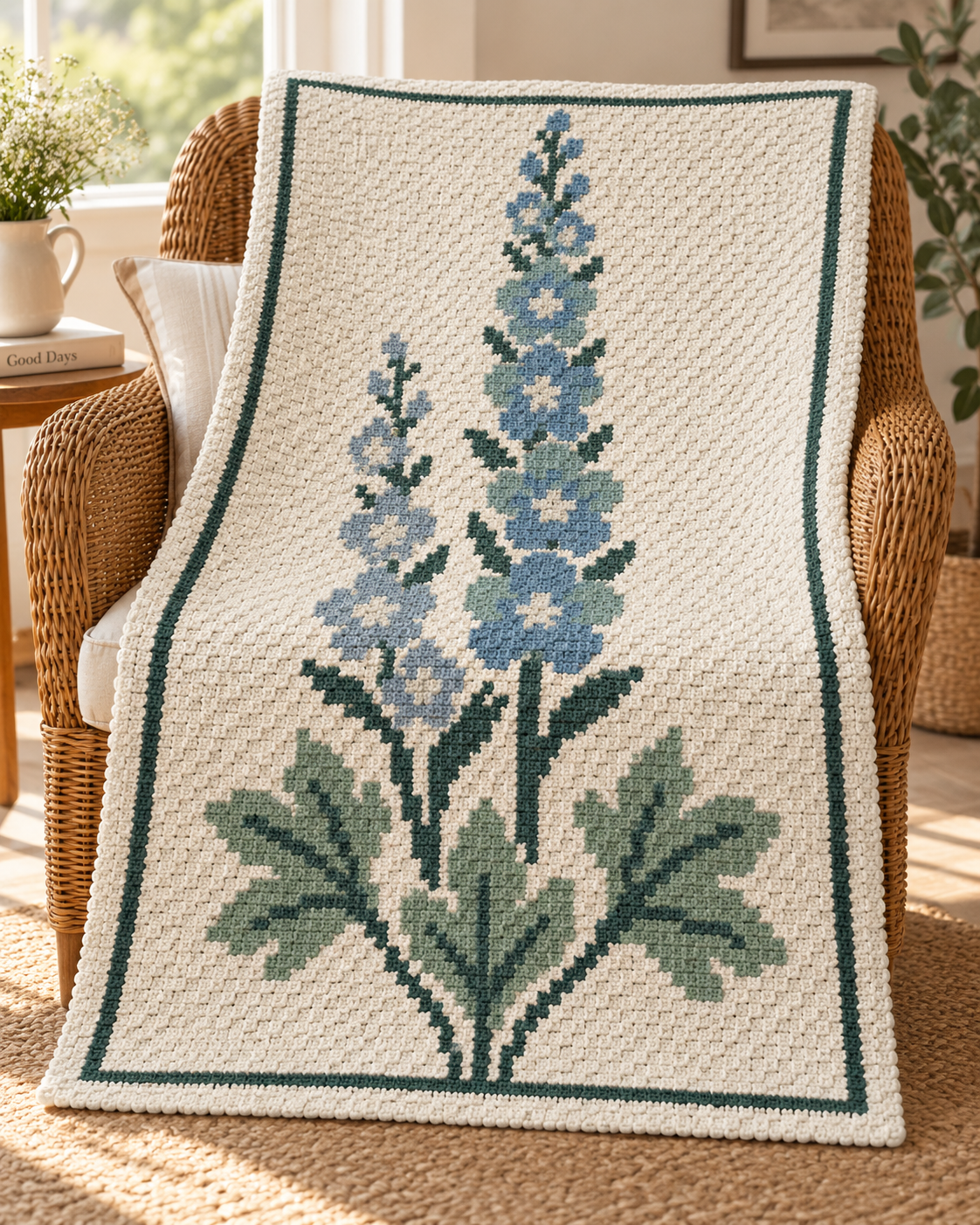 Blue Purple Delphinium C2C Blanket Pattern PDF-Digital Download