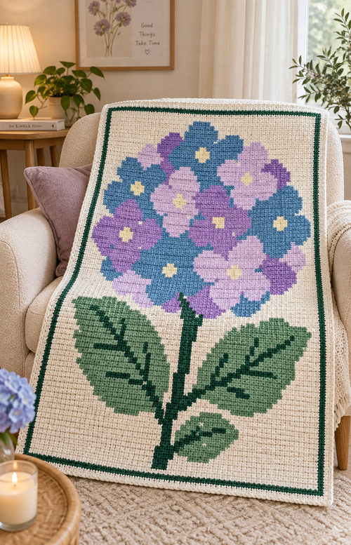Blue Purple Hydrangea C2C Blanket Pattern PDF-Digital Download