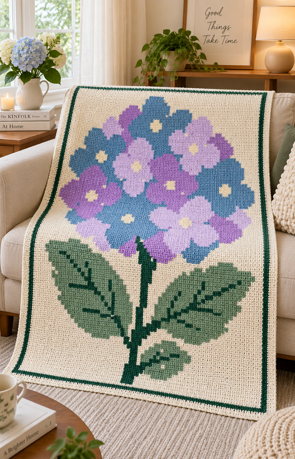 Blue Purple Hydrangea C2C Blanket Pattern PDF-Digital Download