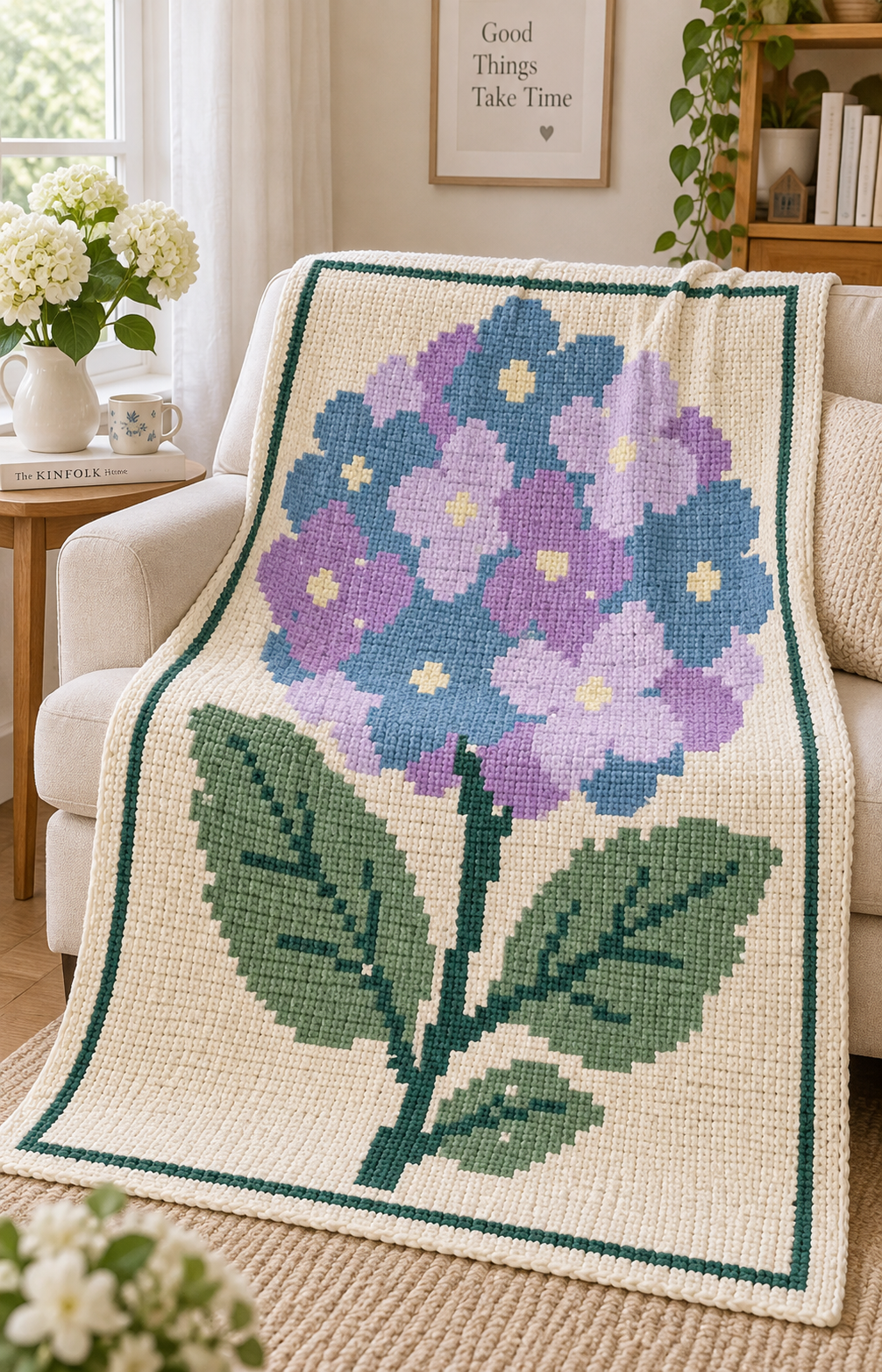 Blue Purple Hydrangea C2C Blanket Pattern PDF-Digital Download