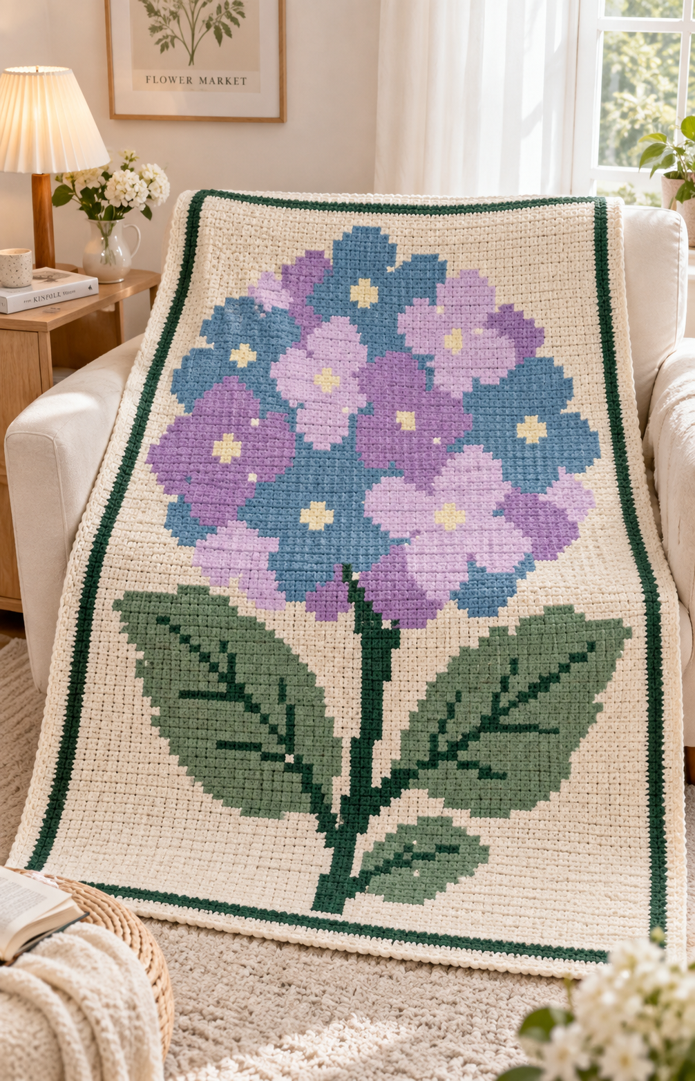 Blue Purple Hydrangea C2C Blanket Pattern PDF-Digital Download