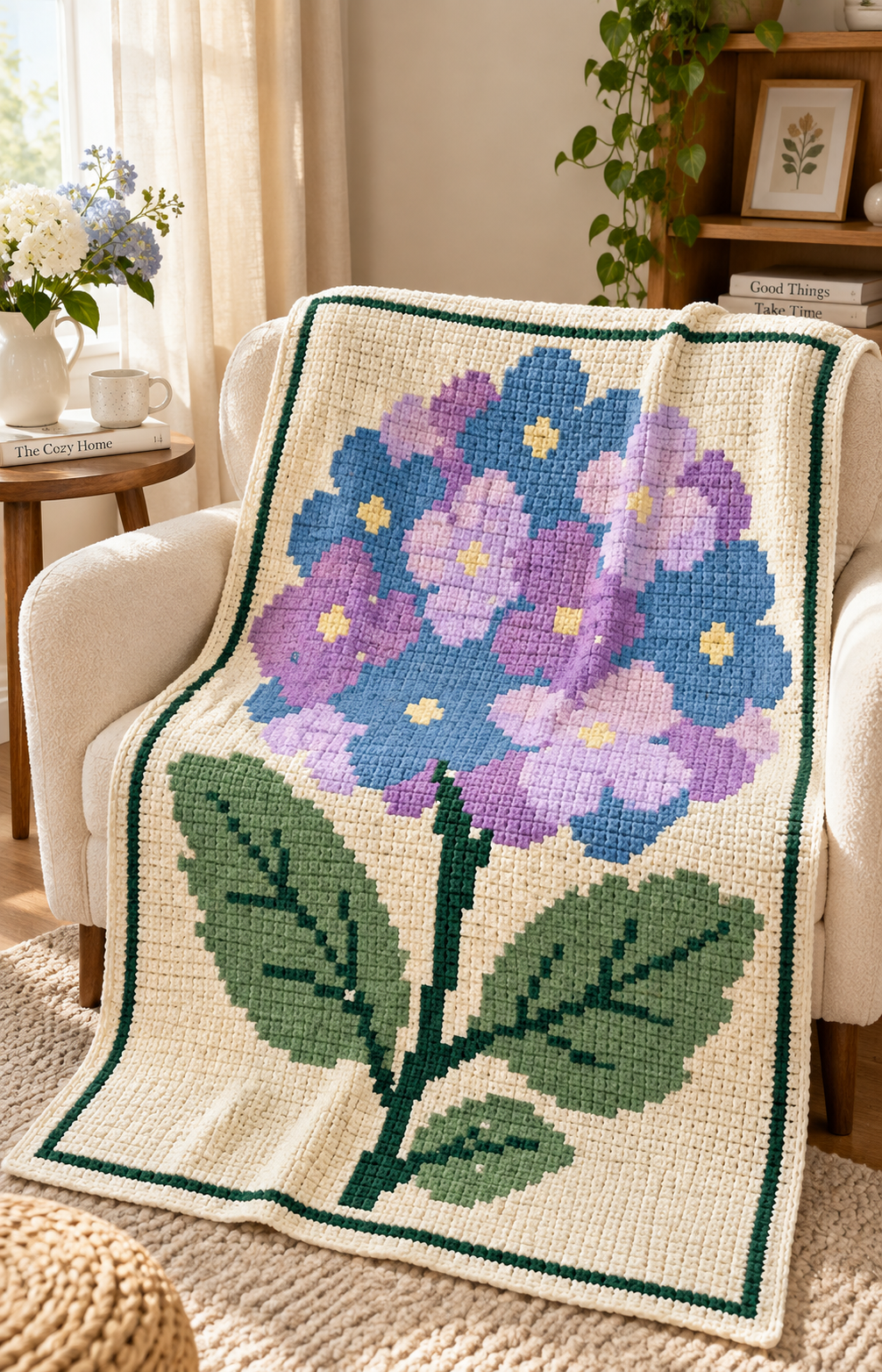 Blue Purple Hydrangea C2C Blanket Pattern PDF-Digital Download
