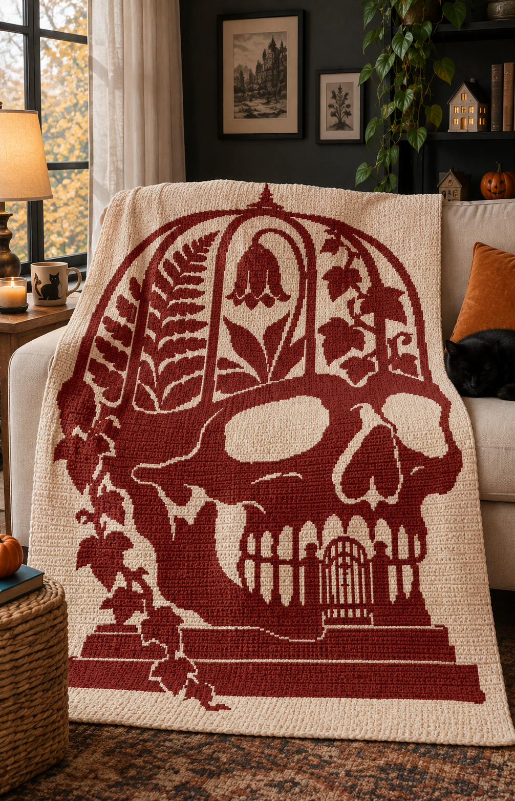Botanical Skull Conservatory C2C Crochet Mosaic Pattern-Digital Download