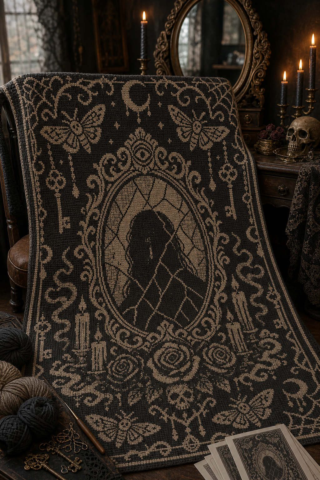 Gothic Mirror Lady C2C Crochet Mosaic Pattern-Digital Download