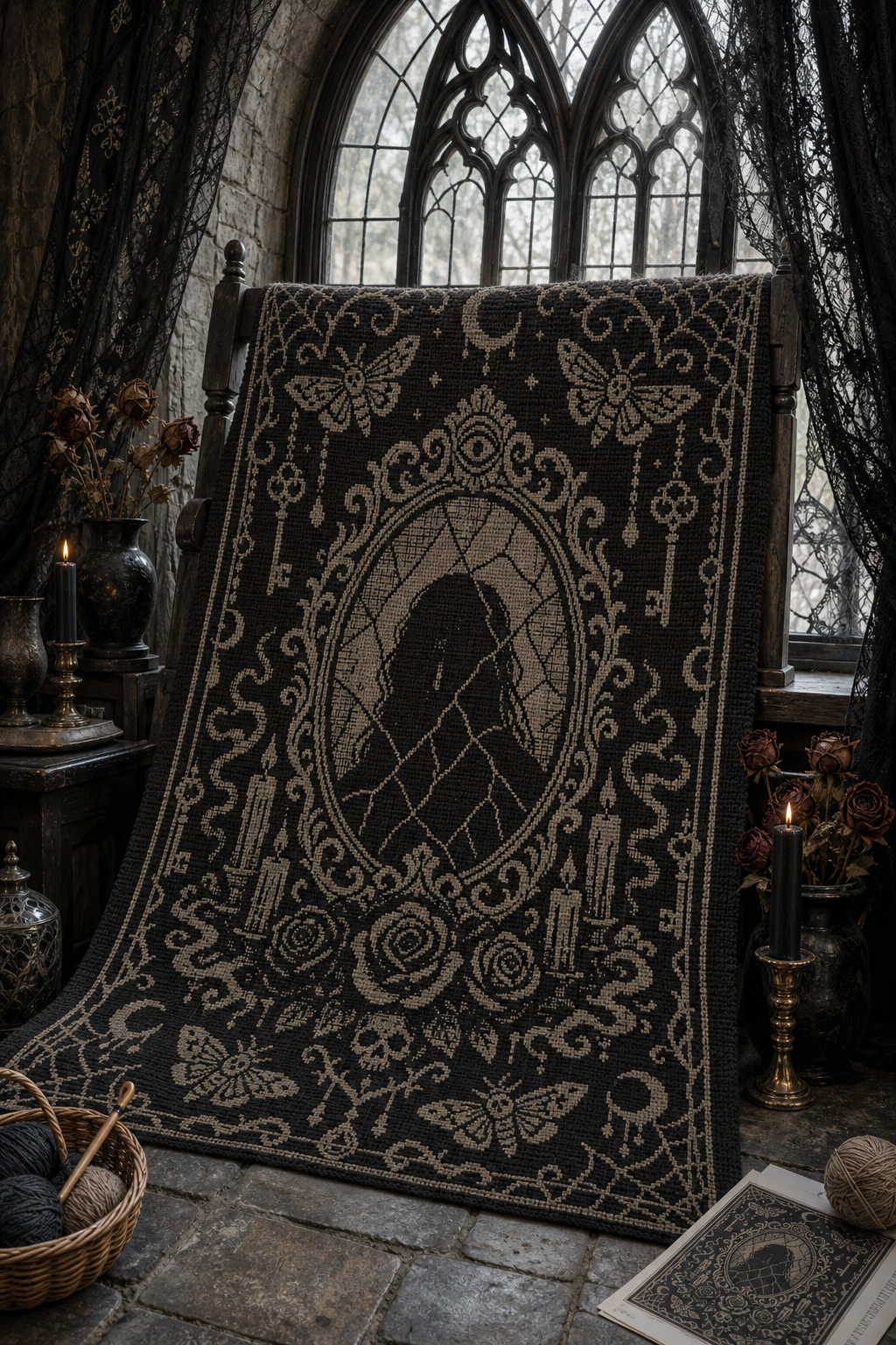 Gothic Mirror Lady C2C Crochet Mosaic Pattern-Digital Download