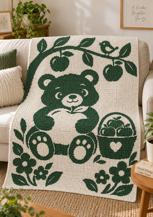 Bear Apple Garden C2C Crochet Mosaic Pattern-Digital Download