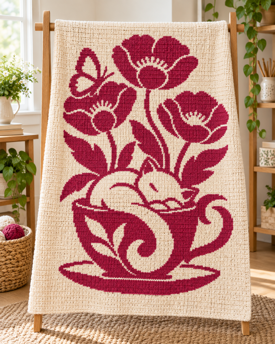 Dormouse Teacup Blossom C2C Crochet Mosaic Pattern-Digital Download