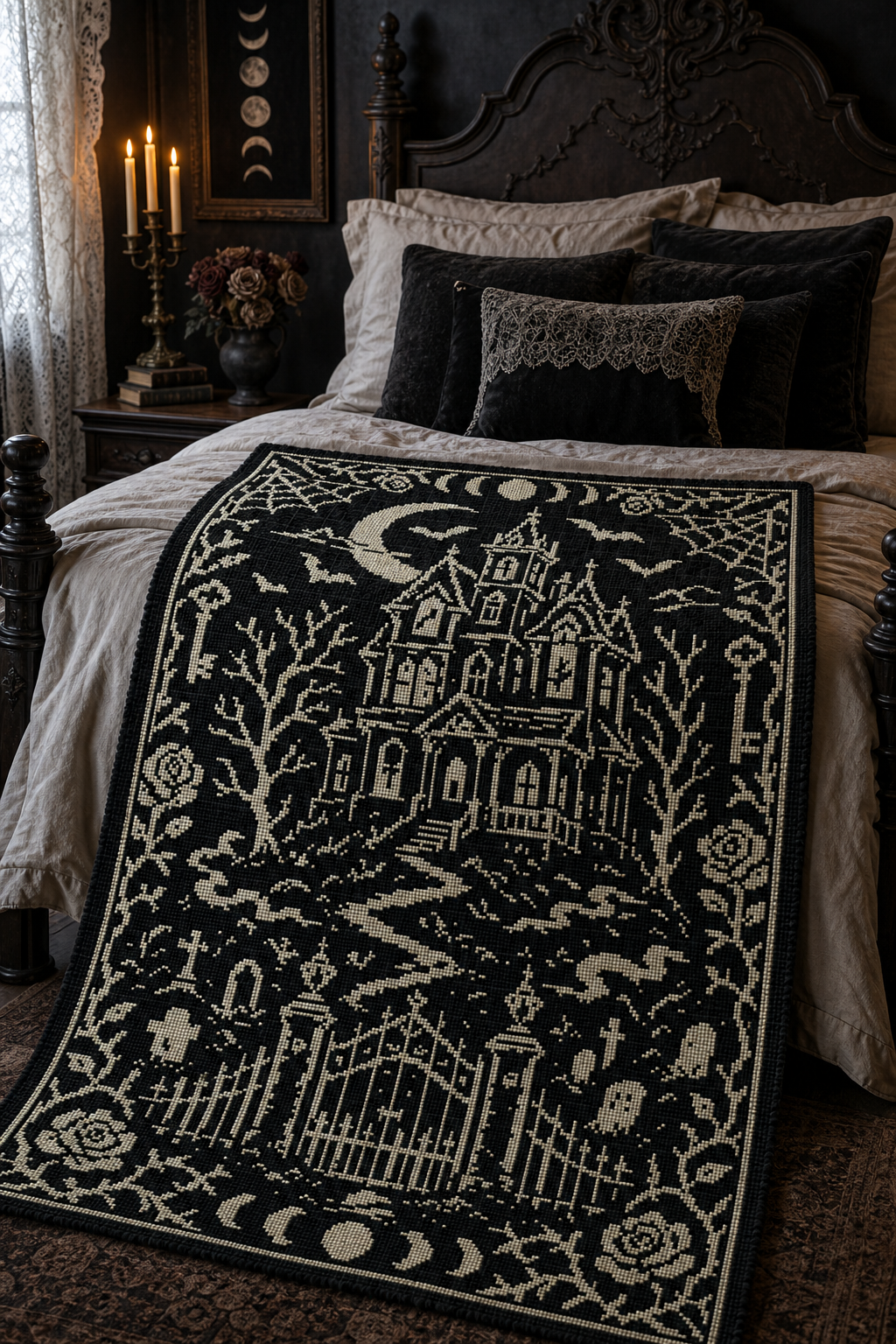 Gothic Haunted House C2C Crochet Mosaic Pattern-Digital Download