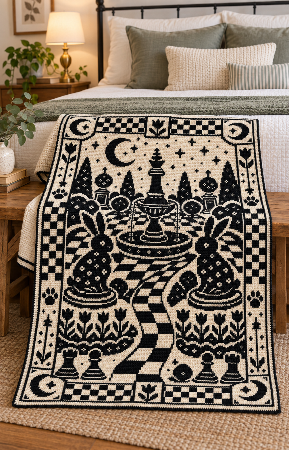 Moon Chess Rabbit Garden C2C Crochet Mosaic Pattern-Digital Download