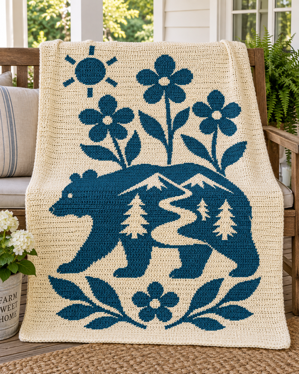 Bear Mountain River C2C Crochet Mosaic Pattern-Digital Download