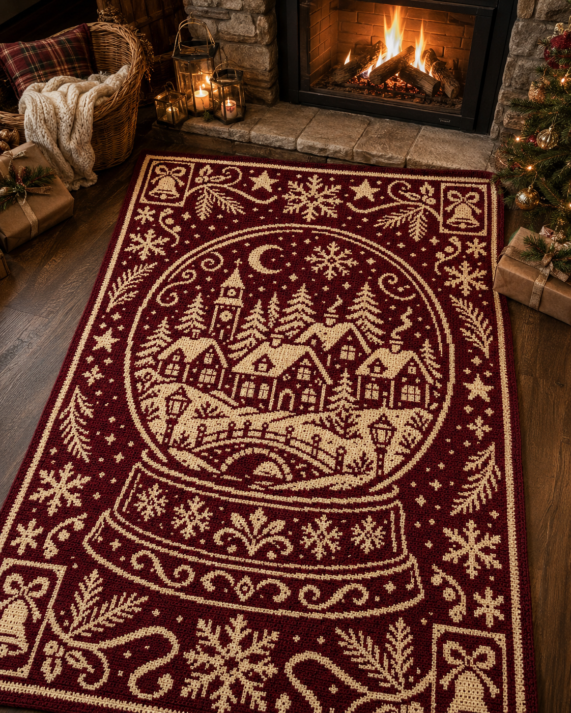 Christmas Snowglobe Village C2C Crochet Mosaic Pattern-Digital Download