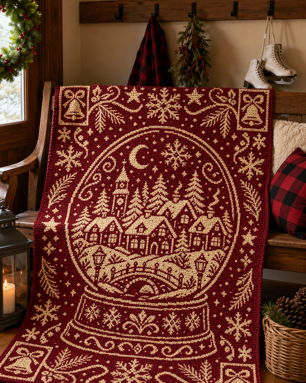 Christmas Snowglobe Village C2C Crochet Mosaic Pattern-Digital Download