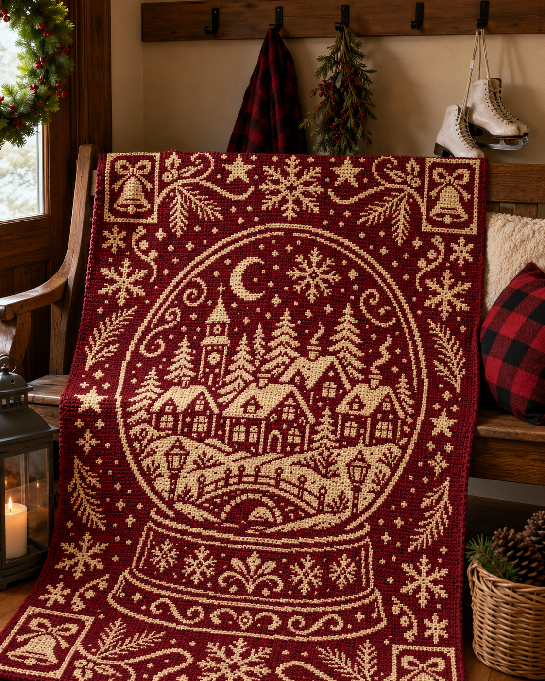 Christmas Snowglobe Village C2C Crochet Mosaic Pattern-Digital Download
