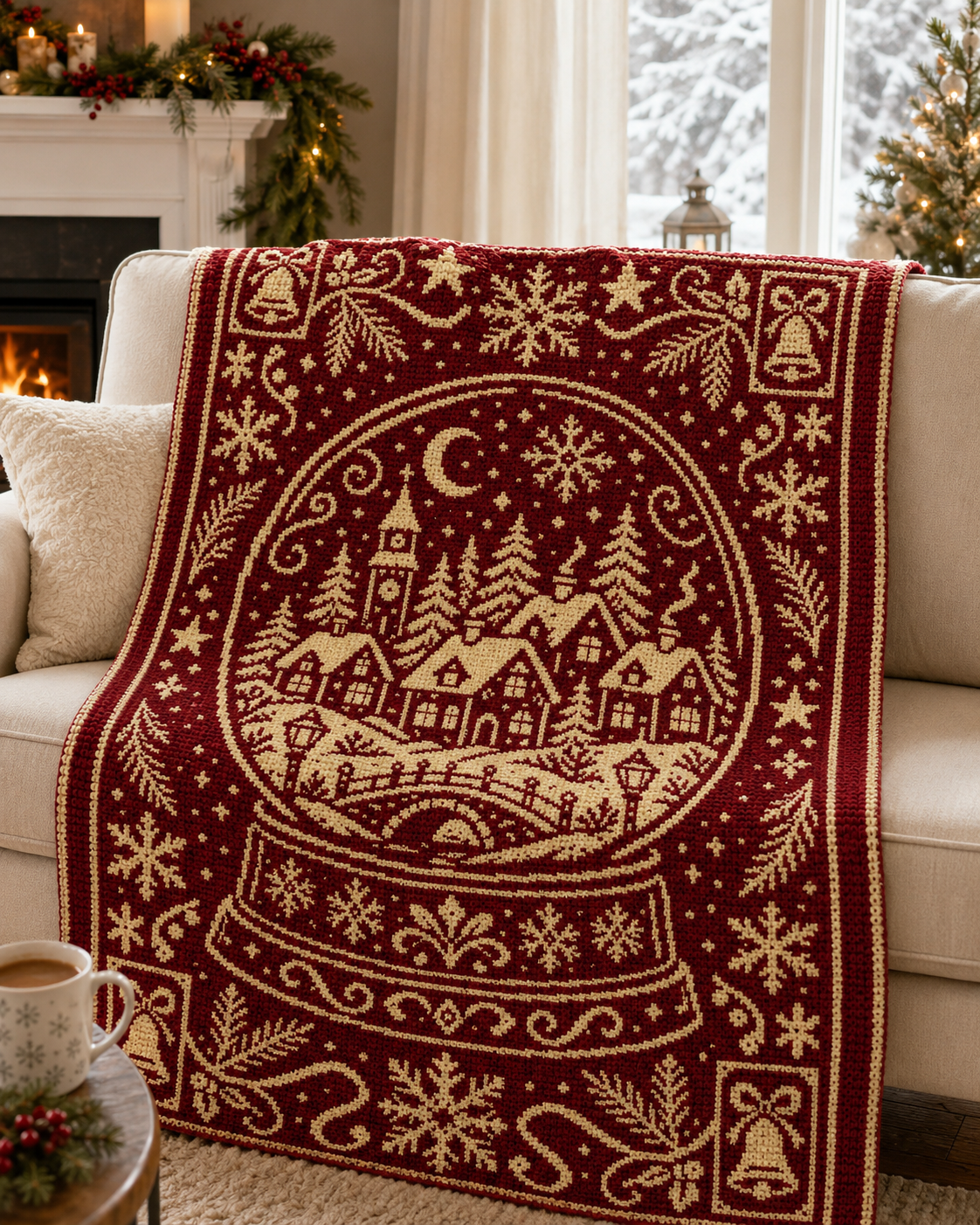 Christmas Snowglobe Village C2C Crochet Mosaic Pattern-Digital Download