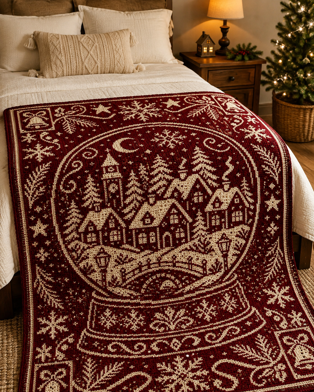 Christmas Snowglobe Village C2C Crochet Mosaic Pattern-Digital Download