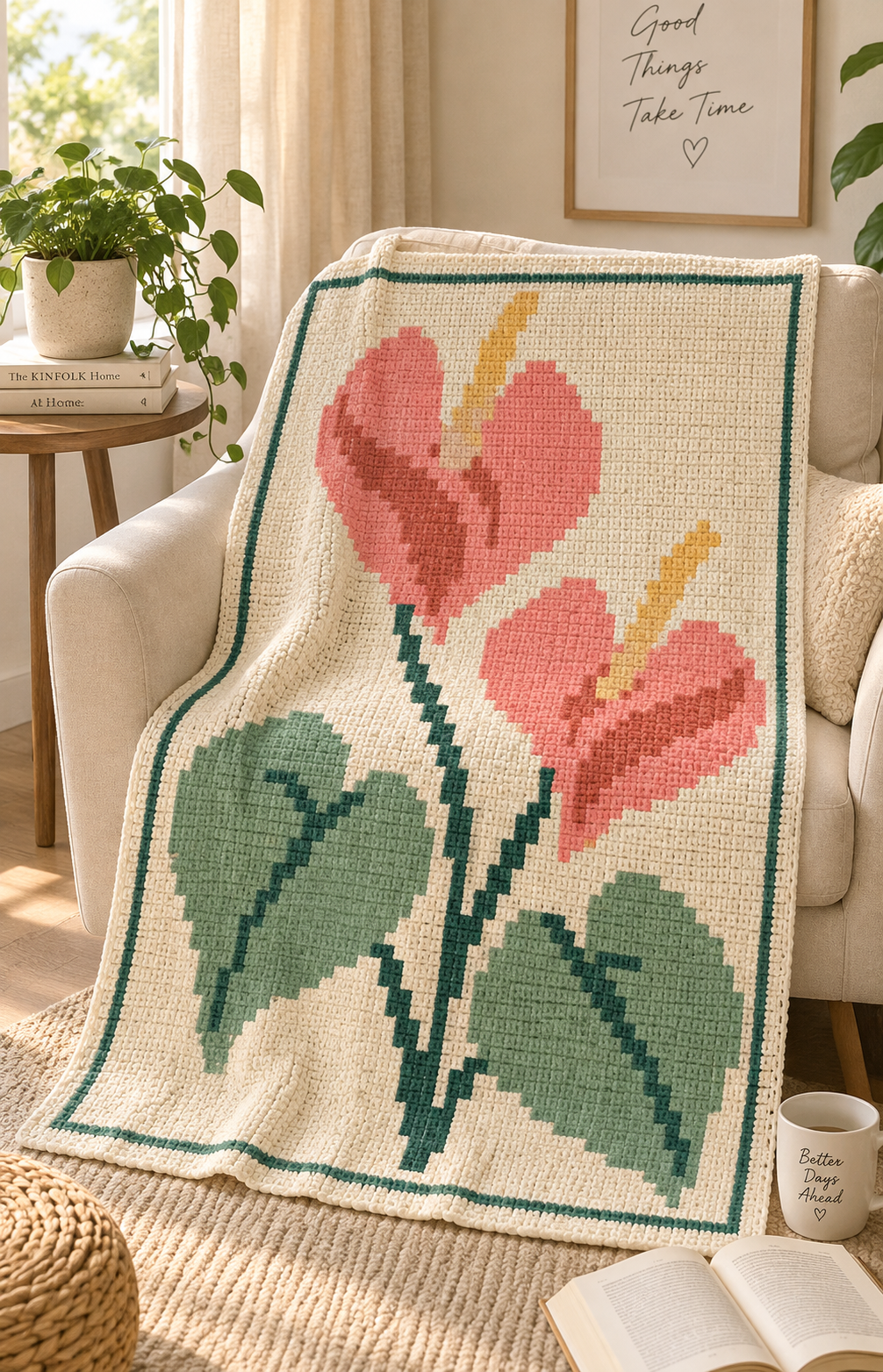 Coral Anthurium C2C Blanket Pattern PDF-Digital Download