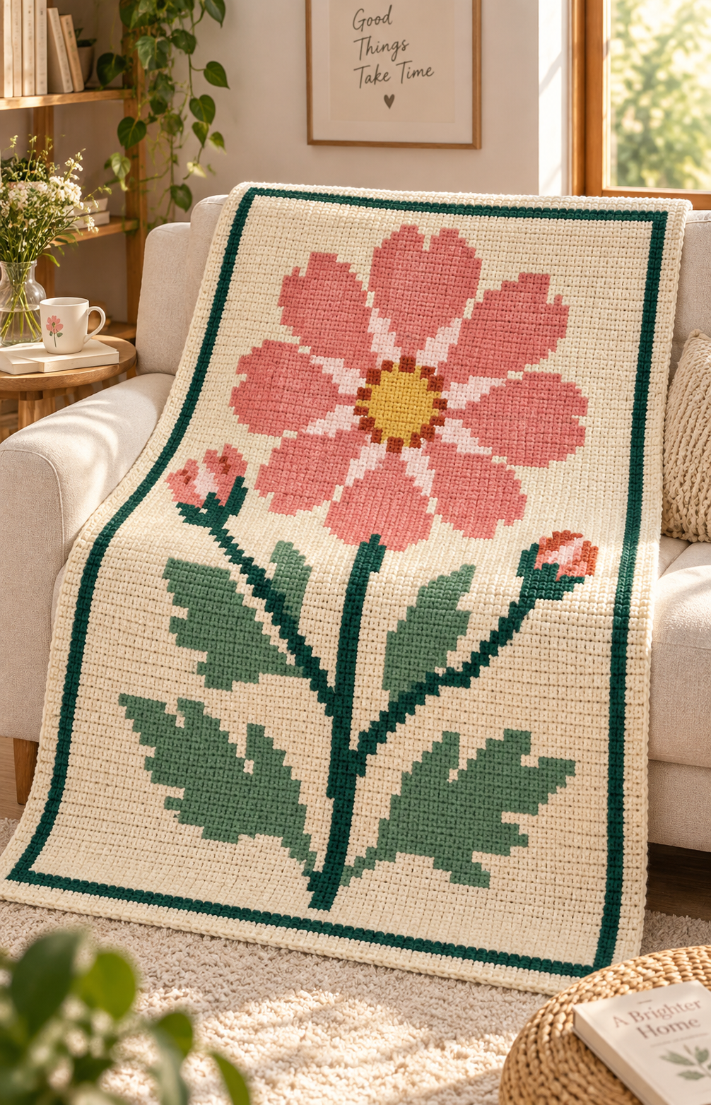 Coral Wildflower C2C Crochet Blanket Pattern PDF-Digital Download