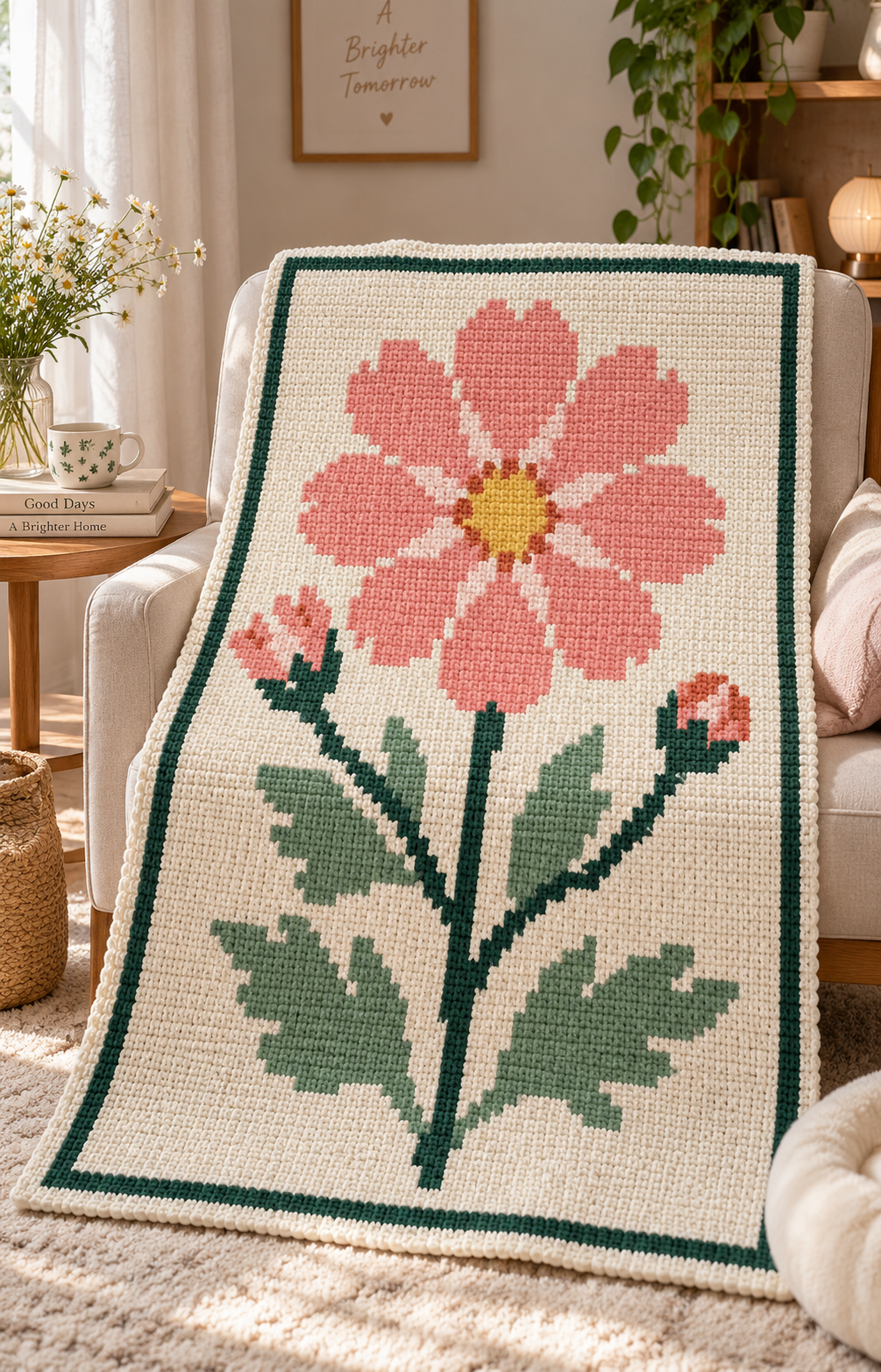 Coral Wildflower C2C Crochet Blanket Pattern PDF-Digital Download