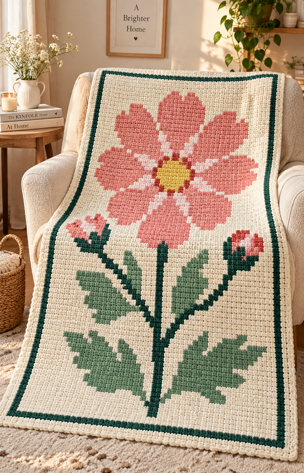 Coral Wildflower C2C Crochet Blanket Pattern PDF-Digital Download