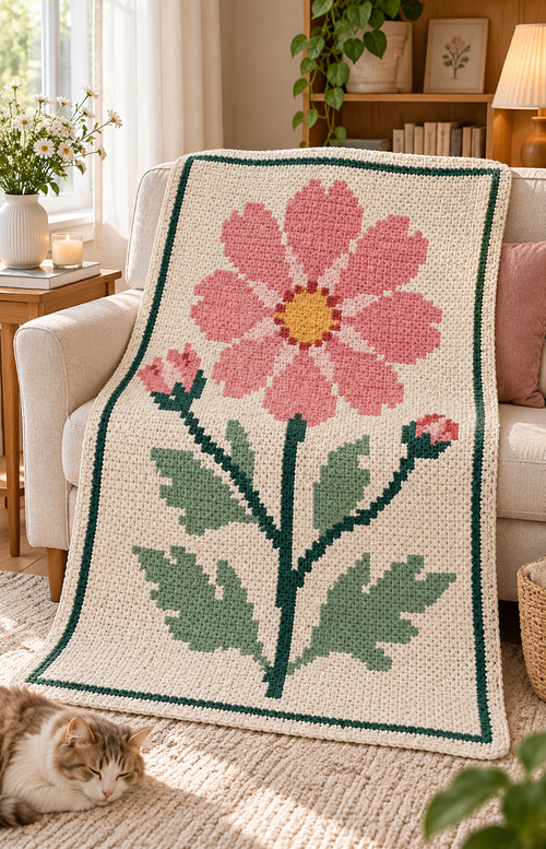 Coral Wildflower C2C Crochet Blanket Pattern PDF-Digital Download
