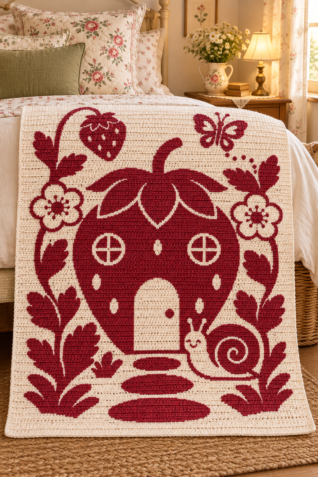 Strawberry Snail Home C2C Crochet Mosaic Pattern-Digital Download
