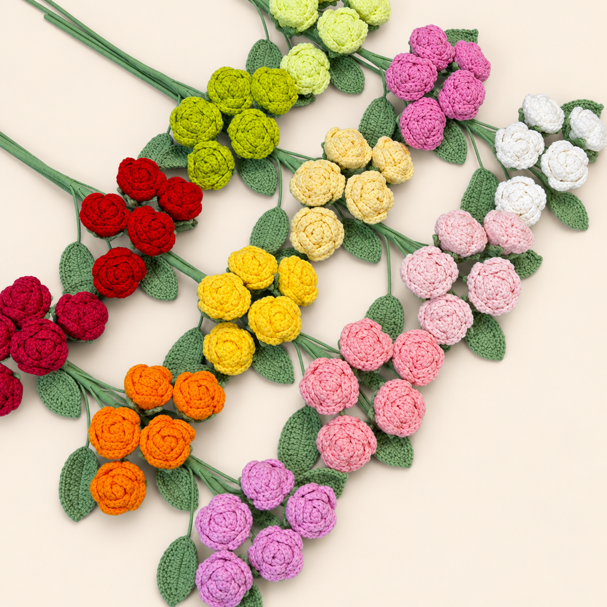 Crochet 5-Head Rose Stems-10-Pack