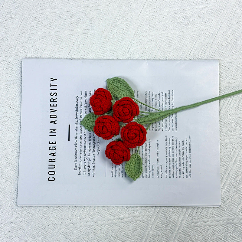 Crochet 5-Head Rose Stems-10-Pack
