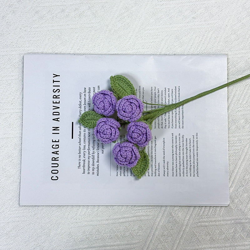 Crochet 5-Head Rose Stems-10-Pack