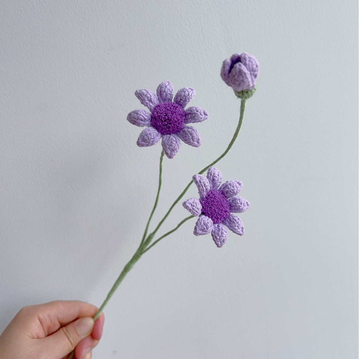 Crochet Blue-Eyed Daisy Flower Stems-10-Pack