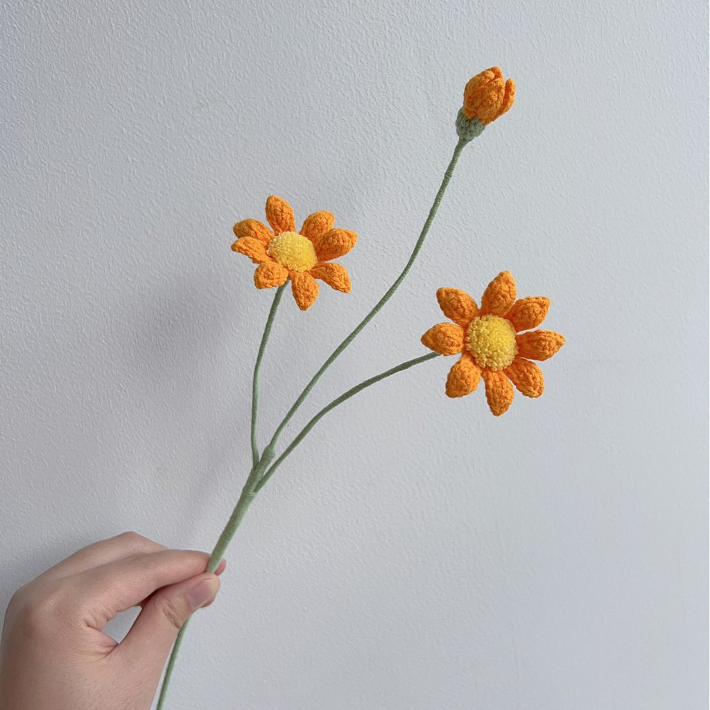 Crochet Blue-Eyed Daisy Flower Stems-10-Pack