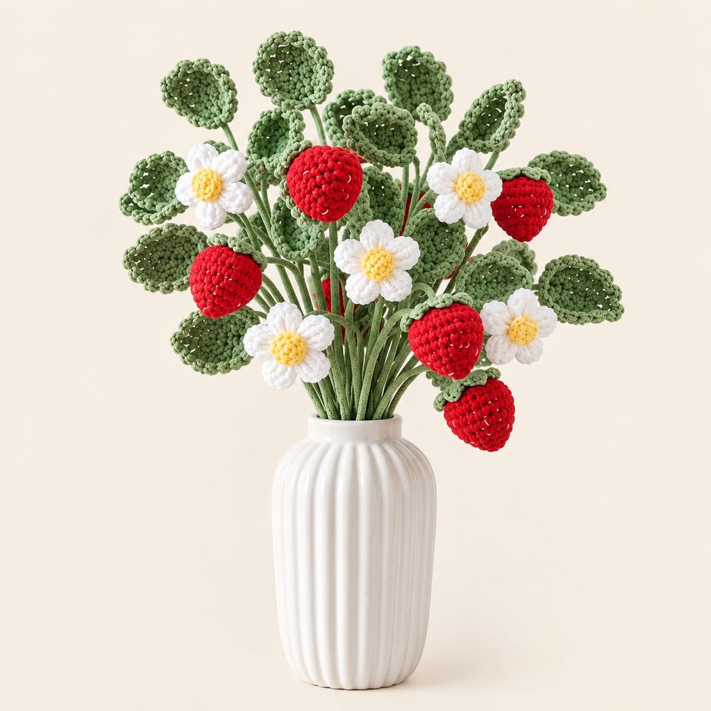 Crochet Blueberry & Strawberry Stems-5-Pack