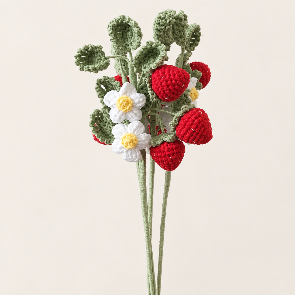 Crochet Blueberry & Strawberry Stems-5-Pack