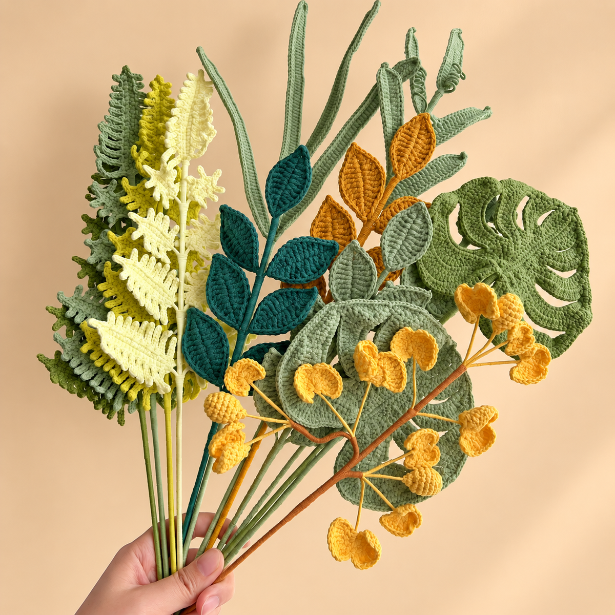Crochet Greenery Foliage Stems-10-Pack