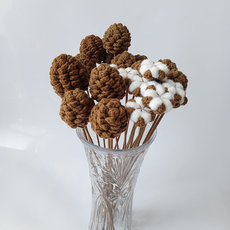 Crochet Pine Cone & Cotton Stems-10-Pack