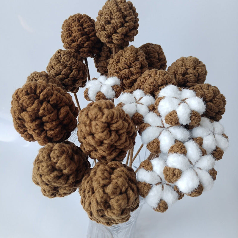 Crochet Pine Cone & Cotton Stems-10-Pack
