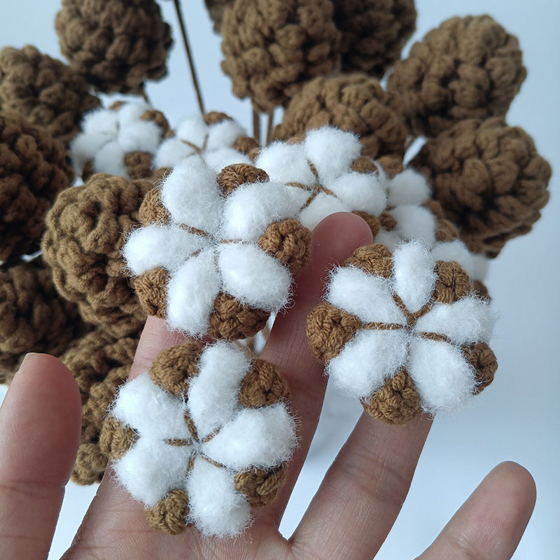Crochet Pine Cone & Cotton Stems-10-Pack