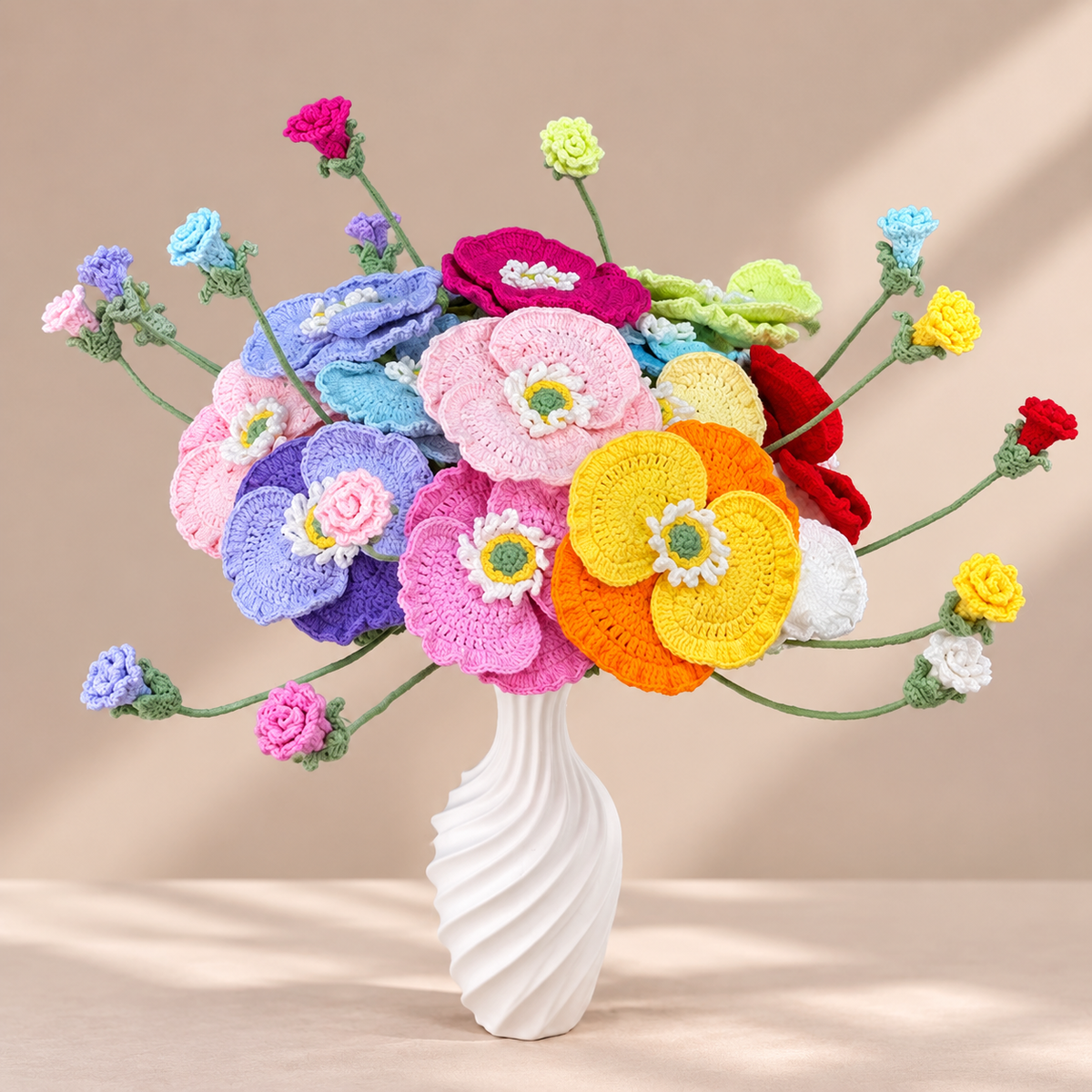Crochet Poppy Flowers-5-Pack