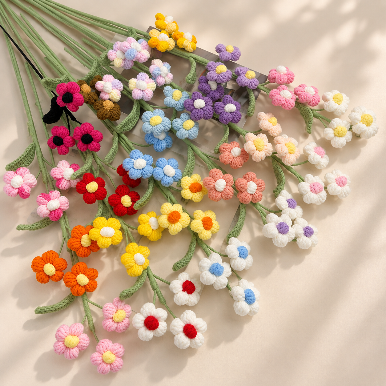 Crochet Puff Flowers-10-Pack