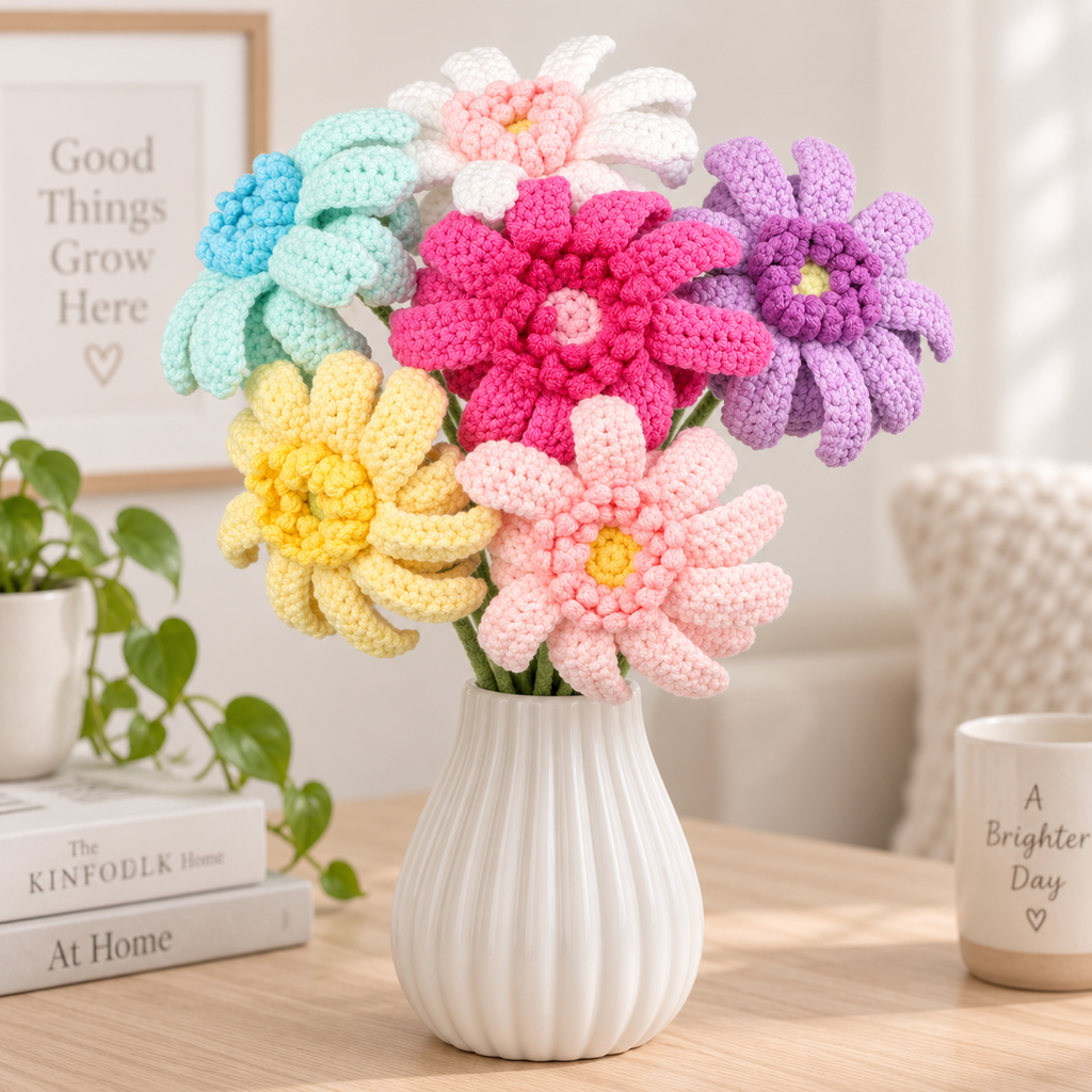 Crochet Gerbera Daisy Flowers-10-Pack